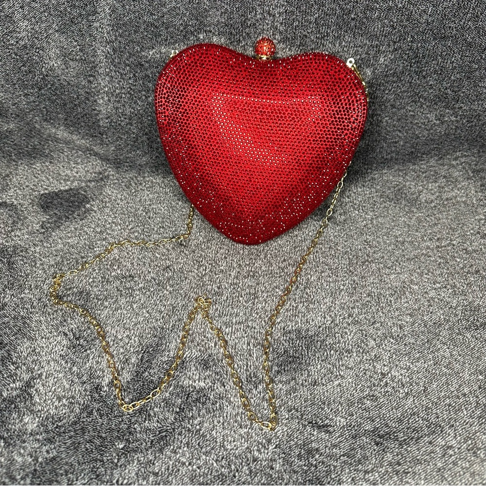 Heart-Shaped Red Clutch with Gold Chain